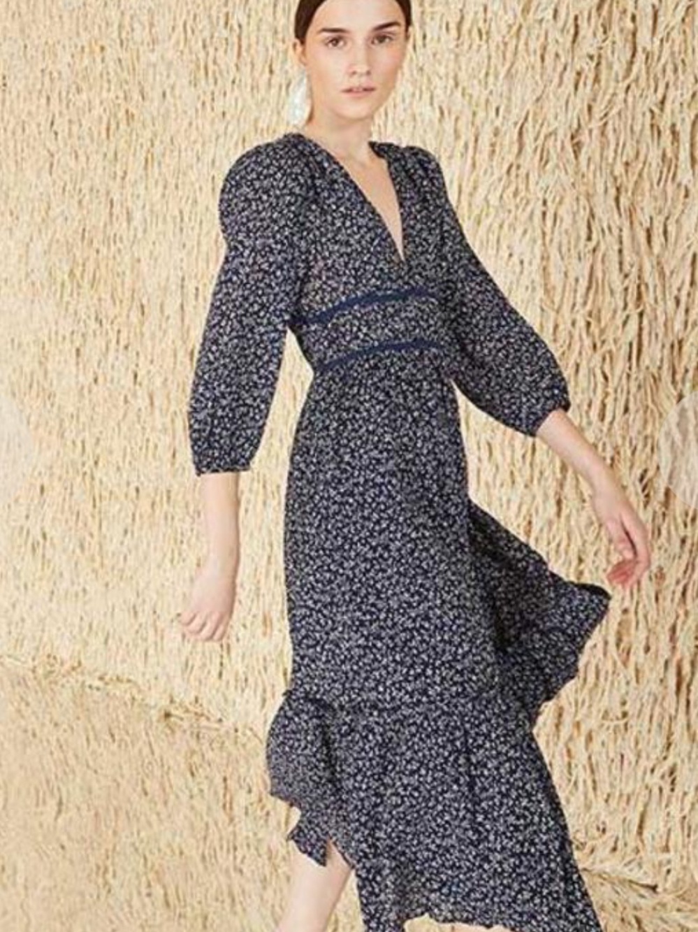 Ulla Johnson Malena Navy Floral Midi Dress